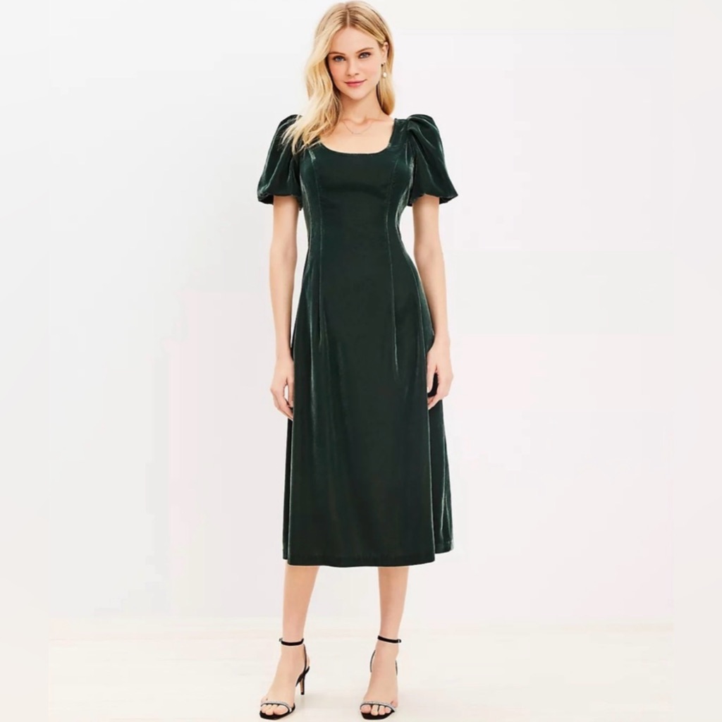 Loft Dark Green Velvet Midi Dress